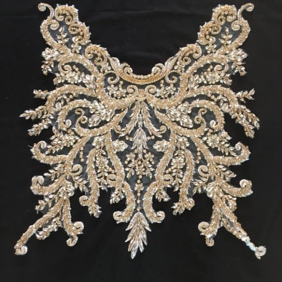 Gold Rhinestone bead applique, heavy bead handmade rhinestone applique for bridal sash, bridal headpiece, one piece Gold Rhinestone bead applique, heavy bead handmade rhinestone applique for bridal sash, bridal headpiece, one piece