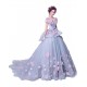 2021 New Dream Blue Gray Flower Quinceanera Dresses Long Tail Ball Gown Prom Dress Short Sleeve Applique 2021 New Dream Blue Gray Flower Quinceanera Dresses Long Tail Ball Gown Prom Dress Short Sleeve Applique