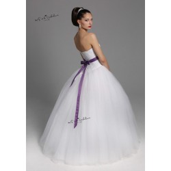 Imported China Cheap Wedding Dress Purple Sash Plus Size Wedding Gowns Lace Puffy Floor Length Bride Dresses Vestido Branco