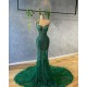 Bling Bling Green Mermaid Evening Dress Sequins One Shoulder Feather Prom Gowns Custom Made Sweep Train vestido de novia Bling Bling Green Mermaid Evening Dress Sequins One Shoulder Feather Prom Gowns Custom Made Sweep Train vestido de novia