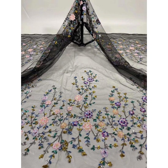 fashionable tulle embroidery french net lace fabric Cyndi-61.6820 with beads for party dress fashionable tulle embroidery french net lace fabric Cyndi-61.6820 with beads for party dress