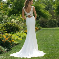 Lakshmigown Cut Out Backless Satin Mermaid Wedding Dress Vintage Lace Appliques Bridal Dress Hochzeit Sexy  Wedding Gowns