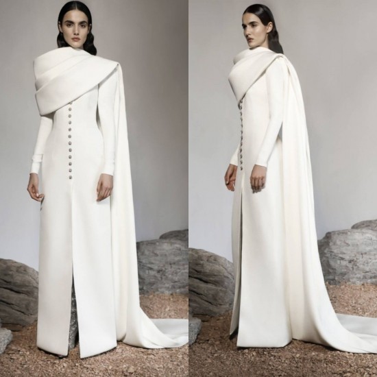 2021 Arabic Evening Gowns with Wrap Floor Length Women Sheath Prom Dresses Long Sleeves Custom Made Formal Celebrity Dress 2021 Arabic Evening Gowns with Wrap Floor Length Women Sheath Prom Dresses Long Sleeves Custom Made Formal Celebrity Dress