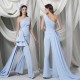 Sky Blue Prom Jumpsuit with Long Train One Shoulder Elegant Evening Dresses Ruffles Customize Vestidos Formal Robe De Soirée Sky Blue Prom Jumpsuit with Long Train One Shoulder Elegant Evening Dresses Ruffles Customize Vestidos Formal Robe De Soirée