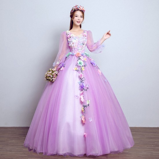 V-neck Quinceanera Dresses Long Sleeve Hand Flower Boho Wedding Party Dress Blue Gala Gowns Vestido De 15 Anos De Debutante V-neck Quinceanera Dresses Long Sleeve Hand Flower Boho Wedding Party Dress Blue Gala Gowns Vestido De 15 Anos De Debutante
