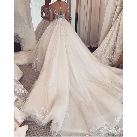 Charming Lace Wedding Dress Robe De Mariee Sheer Long Sleeve Bride Dresses Custom Made Illusion Bride Gown Vestido De Noiva Charming Lace Wedding Dress Robe De Mariee Sheer Long Sleeve Bride Dresses Custom Made Illusion Bride Gown Vestido De Noiva