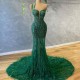 Bling Bling Green Mermaid Evening Dress Sequins One Shoulder Feather Prom Gowns Custom Made Sweep Train vestido de novia Bling Bling Green Mermaid Evening Dress Sequins One Shoulder Feather Prom Gowns Custom Made Sweep Train vestido de novia