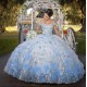 Light Sky Blue Quinceanera Dress Off Shoulder Appliques Sequins Flowers Party Princess 16 Ball Gown Vestidos De 15 Años Light Sky Blue Quinceanera Dress Off Shoulder Appliques Sequins Flowers Party Princess 16 Ball Gown Vestidos De 15 Años