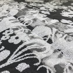 Fashion Retro Hollow Out Mesh Tulle African Net Lace French Sequin Fabric 5 Yards for Sewing White Party Dress