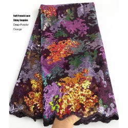5 Yards Multicolors Sequins French Lace Soft Lurex Embroidery African Tulle Lace Mesh Fabric