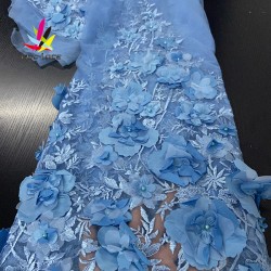 3D Flower Lace Fabric with Beads Embroidery Pink Color Elegant French Nigerian Latest Design Style High Quality