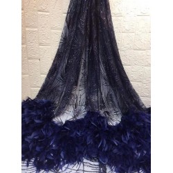 (5yards/pc) High quality green sequins French net lace fabric with feathers  luxury African party tulle lace FXZ027
