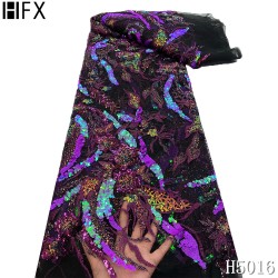 HFX Latest African Lace Fabrics 2021 Party Nigerian Sequin Tull Lace Fabric With Sequins French Mesh Lace Fabric For Dress