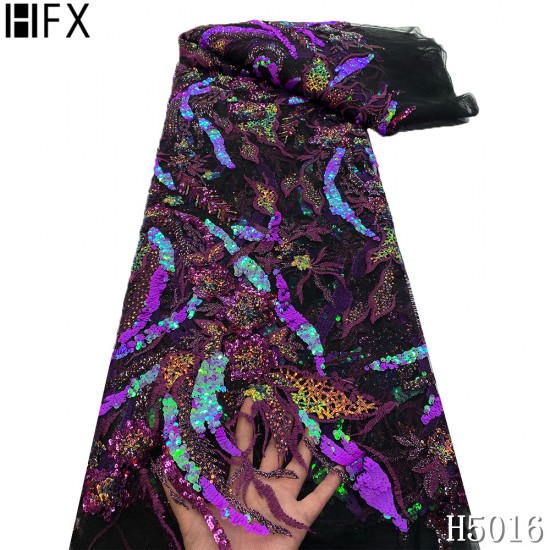 HFX Latest African Lace Fabrics 2021 Party Nigerian Sequin Tull Lace Fabric With Sequins French Mesh Lace Fabric For Dress HFX Latest African Lace Fabrics 2021 Party Nigerian Sequin Tull Lace Fabric With Sequins French Mesh Lace Fabric For Dress