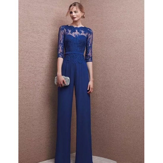 Royal Blue 2021 Plus Size Mother Of Bride Pant Suit 3/4 Lace Sleeve Mother Jumpsuit Chiffon Cocktail Party Evening Dresses Royal Blue 2021 Plus Size Mother Of Bride Pant Suit 3/4 Lace Sleeve Mother Jumpsuit Chiffon Cocktail Party Evening Dresses
