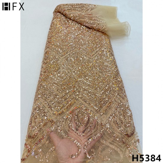 HFX Royal Blue Luxury Beaded Sequin Lace Fabric 2021 Embroidered Nigerian French Tulle Lace Fabric With Sequins Wedding F5384 HFX Royal Blue Luxury Beaded Sequin Lace Fabric 2021 Embroidered Nigerian French Tulle Lace Fabric With Sequins Wedding F5384