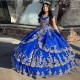Elegant Off the Shoulder Royal Blue Quinceanera Dresses With Gold Appliqued Ball Gowns Prom Dresses Lace-up 16 Party Gowns Elegant Off the Shoulder Royal Blue Quinceanera Dresses With Gold Appliqued Ball Gowns Prom Dresses Lace-up 16 Party Gowns