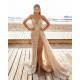 Champagne Mermaid High Split Prom Dresses Robes de soirée Spaghetti Straps Lace Beaded Evening Gowns Overskirt Sweep Train Champagne Mermaid High Split Prom Dresses Robes de soirée Spaghetti Straps Lace Beaded Evening Gowns Overskirt Sweep Train