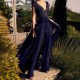 Navy Blue Jumpsuits Prom Dresses With Detachable Train Beaded V Neck Short Sleeve Arabic Sequined Evening Gowns Formal Party Navy Blue Jumpsuits Prom Dresses With Detachable Train Beaded V Neck Short Sleeve Arabic Sequined Evening Gowns Formal Party
