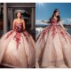 Pretty Rose Gold and Red Lace Quince Dresses 2021 Sweetheart Lace-up Corset Top Sparkly Sequins Applique Quinceanera Dresses Pretty Rose Gold and Red Lace Quince Dresses 2021 Sweetheart Lace-up Corset Top Sparkly Sequins Applique Quinceanera Dresses