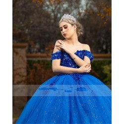 Quinceanera Dresses Mexican 2021 Royal Blue Lace Flowers Masquerade Prom Pageant Dress Sweet 16 vestidos de quinceañera
