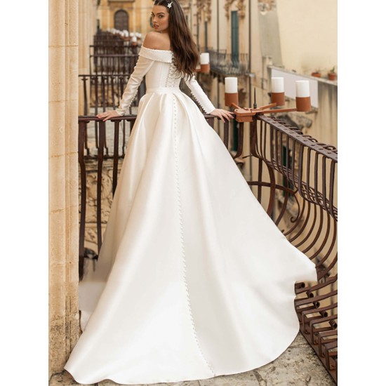 Mermaid Wedding Dresses Long Sleeve Satin Detachable Train 2 In 1 Handmade Beads Wedding Gowns Back Lace Up Tailor-Made Mermaid Wedding Dresses Long Sleeve Satin Detachable Train 2 In 1 Handmade Beads Wedding Gowns Back Lace Up Tailor-Made